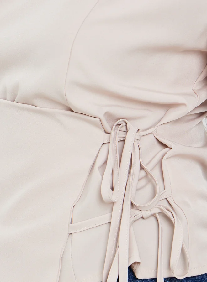 Styli Women Beige Side Tie Long Sleeve Blouse